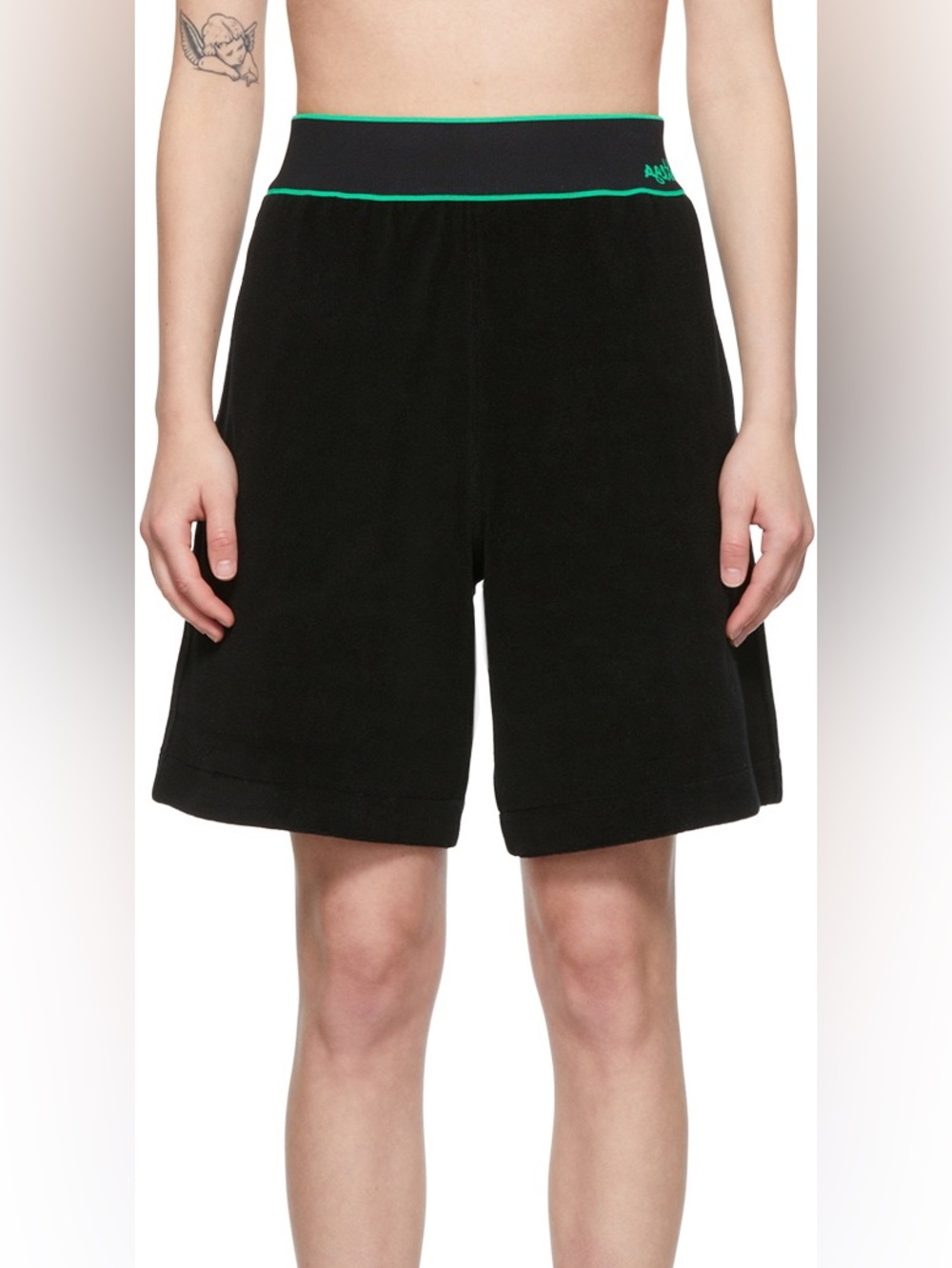 Bottega Veneta Black Shorts with Green Trim